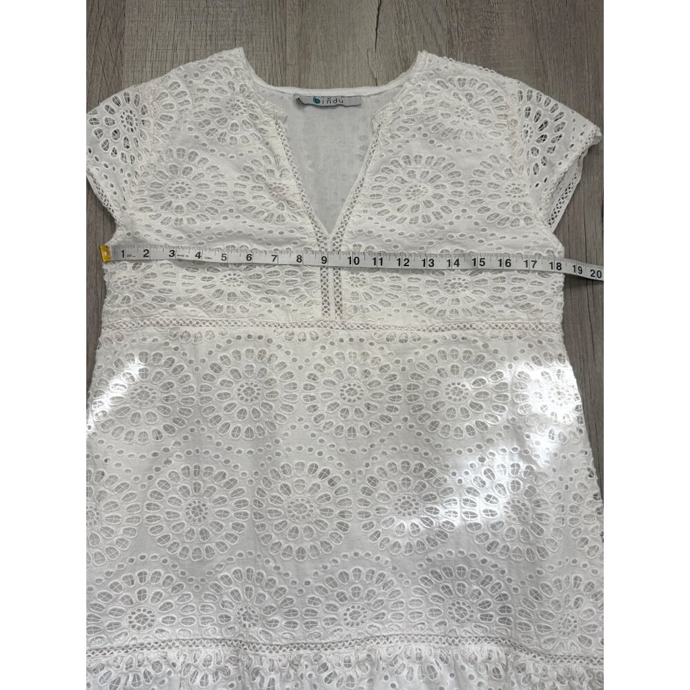 Bindu Size M Nelly Dress White Embroidered Eyelet Lace Crochet Coquette Boho - Picture 6 of 9